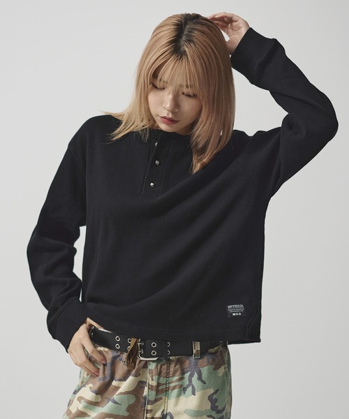 MSG（エムエスジー）の「コットンサーマルロングスリーブヘンリーネックTシャツ【UNISEX】（Tシャツ/カットソー・メンズ・グレー/ホワイト/ワイン系/ブラック系/ブラック/ブラック系2/レオパード・XL/L/M/S）」の16枚目の写真