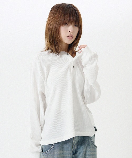MSG(エムエスジー)の「シルバーボタンヘンリーネックサーマルワッフル長袖Tシャツ カットソー(Tシャツ/カットソー・メンズ・グレー/ホワイト/ワイン系/ブラック系/ブラック/ブラック系2/レオパード/カモフラージュ/ホワイト系・XL/L/M/S)」の14枚目の写真