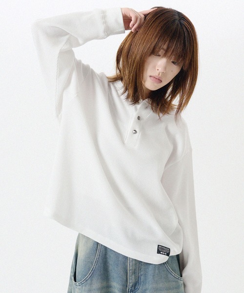 MSG(エムエスジー)の「シルバーボタンヘンリーネックサーマルワッフル長袖Tシャツ カットソー(Tシャツ/カットソー・メンズ・グレー/ホワイト/ワイン系/ブラック系/ブラック/ブラック系2/レオパード/カモフラージュ/ホワイト系・XL/L/M/S)」の15枚目の写真