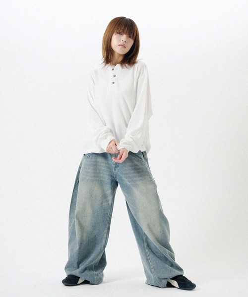 MSG(エムエスジー)の「シルバーボタンヘンリーネックサーマルワッフル長袖Tシャツ カットソー(Tシャツ/カットソー・メンズ・グレー/ホワイト/ワイン系/ブラック系/ブラック/ブラック系2/レオパード/カモフラージュ/ホワイト系・XL/L/M/S)」の18枚目の写真