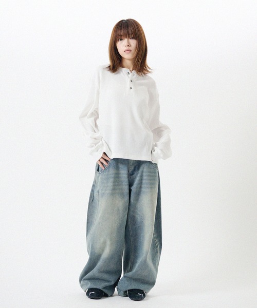 MSG(エムエスジー)の「シルバーボタンヘンリーネックサーマルワッフル長袖Tシャツ カットソー(Tシャツ/カットソー・メンズ・グレー/ホワイト/ワイン系/ブラック系/ブラック/ブラック系2/レオパード/カモフラージュ/ホワイト系・XL/L/M/S)」の17枚目の写真