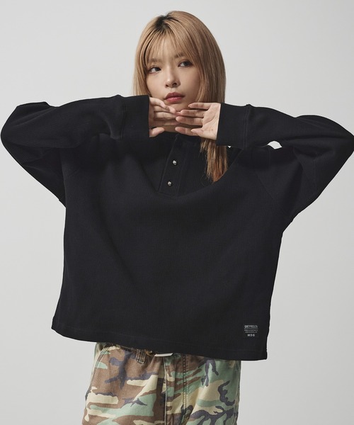 MSG（エムエスジー）の「コットンサーマルロングスリーブヘンリーネックTシャツ【UNISEX】（Tシャツ/カットソー・メンズ・グレー/ホワイト/ワイン系/ブラック系/ブラック/ブラック系2/レオパード・XL/L/M/S）」の18枚目の写真