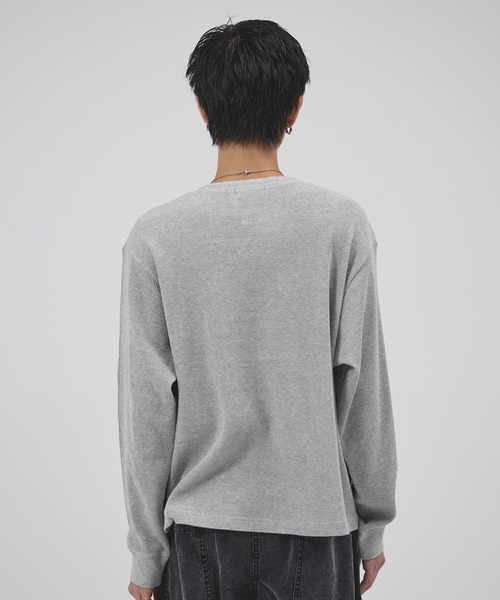 セール】コットンサーマルロングスリーブヘンリーネックTシャツ