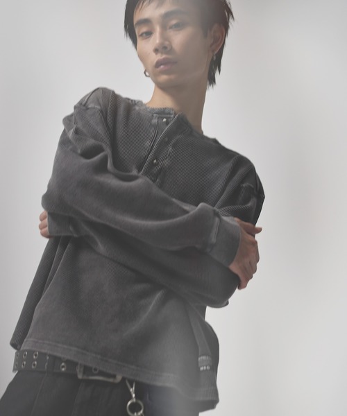 MSG（エムエスジー）の「コットンサーマルロングスリーブヘンリーネックTシャツ【UNISEX】（Tシャツ/カットソー・メンズ・グレー/ホワイト/ワイン系/ブラック系/ブラック/ブラック系2/レオパード・XL/L/M/S）」の21枚目の写真