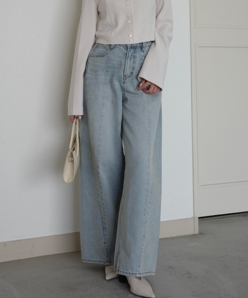 サイドタックカジュアルワイドデニム（デニムパンツ）｜anuans