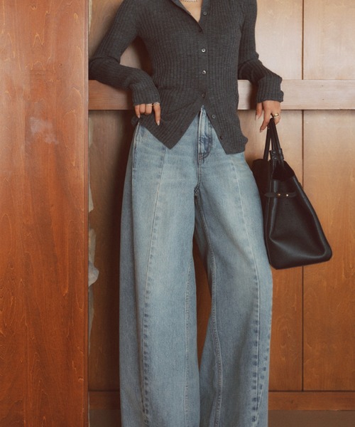 サイドタックカジュアルワイドデニム（デニムパンツ）｜anuans（ア