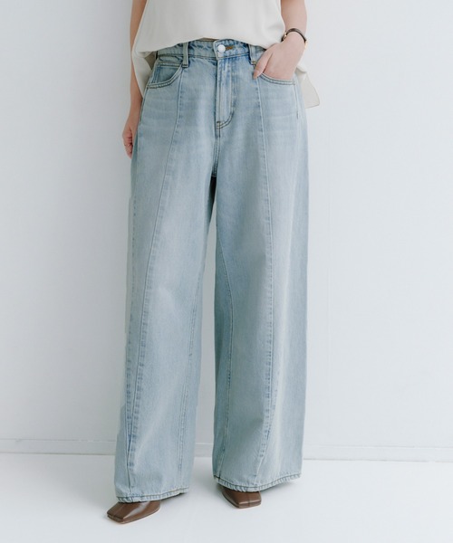 サイドタックカジュアルワイドデニム（デニムパンツ）｜anuans（ア
