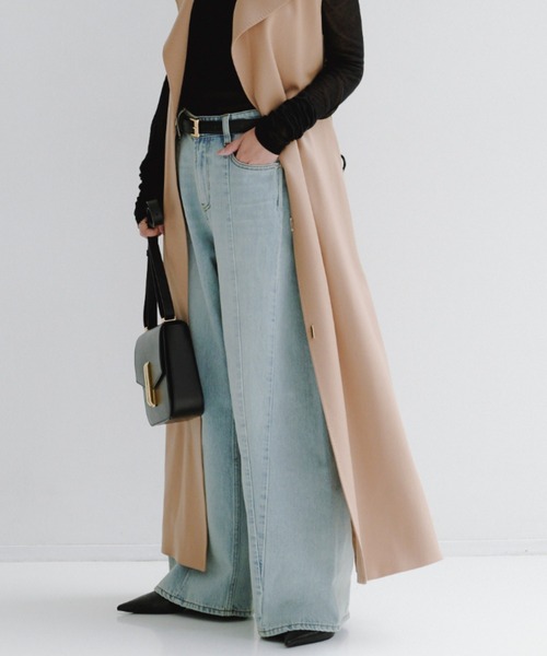 サイドタックカジュアルワイドデニム　anuans サイドタックカジュアルワイドデニム