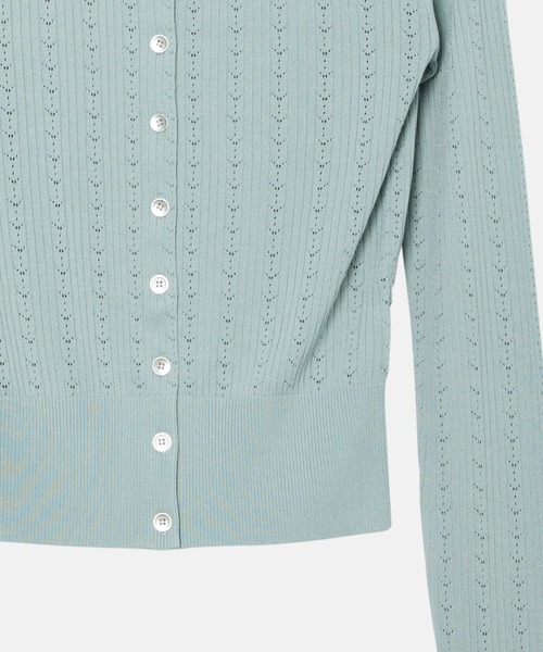 LE CIEL BLEU（ルシェルブルー）の「リブドアイレットカーディガン / Ribbed Eyelet Cardigan（ニット/セーター・レディース・ピンク/ライトブルー・36）」の7枚目の写真