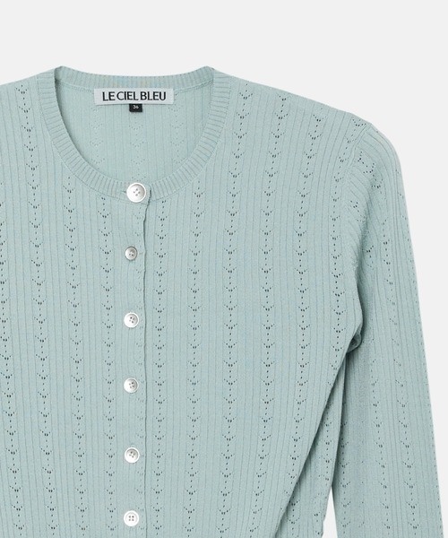 LE CIEL BLEU（ルシェルブルー）の「リブドアイレットカーディガン / Ribbed Eyelet Cardigan（ニット/セーター・レディース・ピンク/ライトブルー・36）」の6枚目の写真