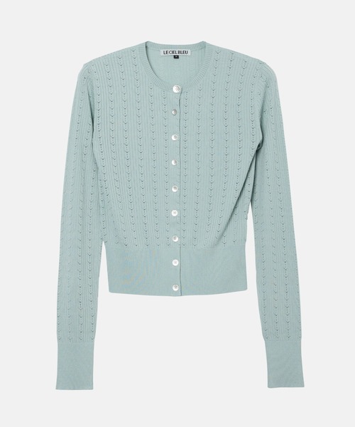LE CIEL BLEU（ルシェルブルー）の「リブドアイレットカーディガン / Ribbed Eyelet Cardigan（ニット/セーター・レディース・ピンク/ライトブルー・36）」の5枚目の写真