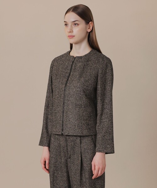 MACKINTOSH LONDON（マッキントッシュ ロンドン）の「【WEB・一部店舗限定】カラーネップヘリンボンジャケット（ノーカラージャケット・レディース・ダークブラウン・38/40）」の6枚目の写真