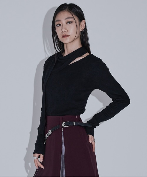Ellno de Mavie（エルノデメヴィ）の「カットアウトアシメニット（ニット/セーター・レディース・ブルー/ブラック/レッド・FREE）」の6枚目の写真