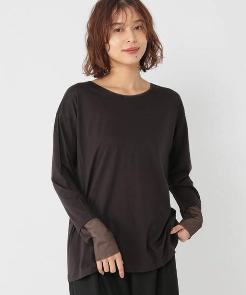 studio CLIP（スタディオクリップ）の「袖シアー切り替えクルーネックプルオーバー（Tシャツ/カットソー・レディース・オフホワイト/ブラック/その他1/その他2/ネイビー/ブラウン/その他3/その他4・MEDIUM/LARGE）」の6枚目の写真