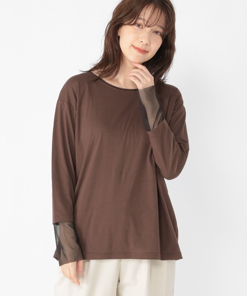 studio CLIP（スタディオクリップ）の「袖シアー切り替えクルーネックプルオーバー（Tシャツ/カットソー・レディース・オフホワイト/ブラック/その他1/その他2/ネイビー/ブラウン/その他3/その他4・MEDIUM/LARGE）」の3枚目の写真