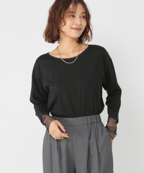 studio CLIP（スタディオクリップ）の「袖シアー切り替えクルーネックプルオーバー（Tシャツ/カットソー・レディース・オフホワイト/ブラック/その他1/その他2/ネイビー/ブラウン/その他3/その他4・MEDIUM/LARGE）」の2枚目の写真