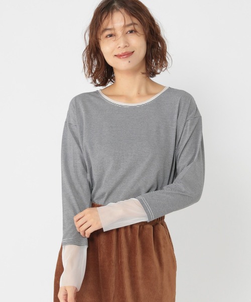 studio CLIP（スタディオクリップ）の「袖シアー切り替えクルーネックプルオーバー（Tシャツ/カットソー・レディース・オフホワイト/ブラック/その他1/その他2/ネイビー/ブラウン/その他3/その他4・MEDIUM/LARGE）」の18枚目の写真