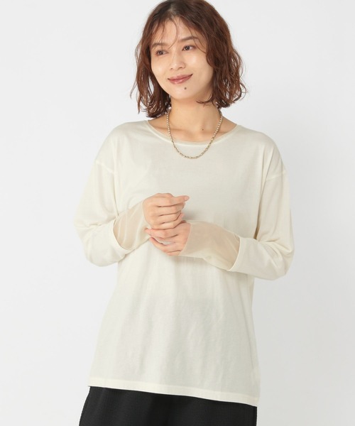 studio CLIP（スタディオクリップ）の「袖シアー切り替えクルーネックプルオーバー（Tシャツ/カットソー・レディース・オフホワイト/ブラック/その他1/その他2/ネイビー/ブラウン/その他3/その他4・MEDIUM/LARGE）」の9枚目の写真