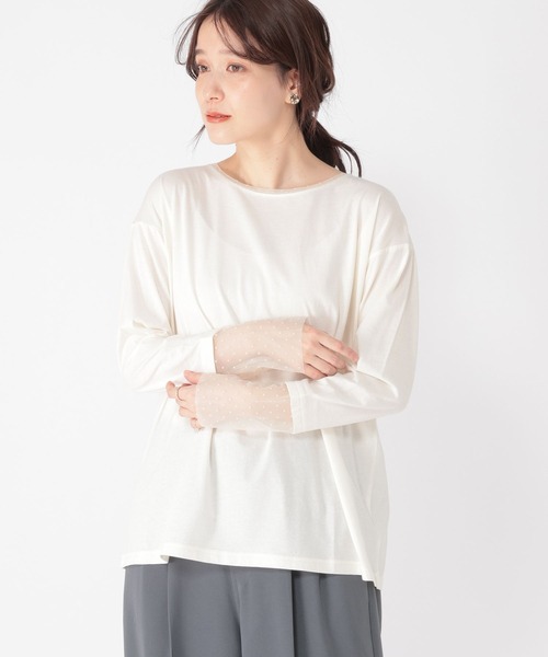 studio CLIP（スタディオクリップ）の「袖シアー切り替えクルーネックプルオーバー（Tシャツ/カットソー・レディース・オフホワイト/ブラック/その他1/その他2/ネイビー/ブラウン/その他3/その他4・MEDIUM/LARGE）」の10枚目の写真