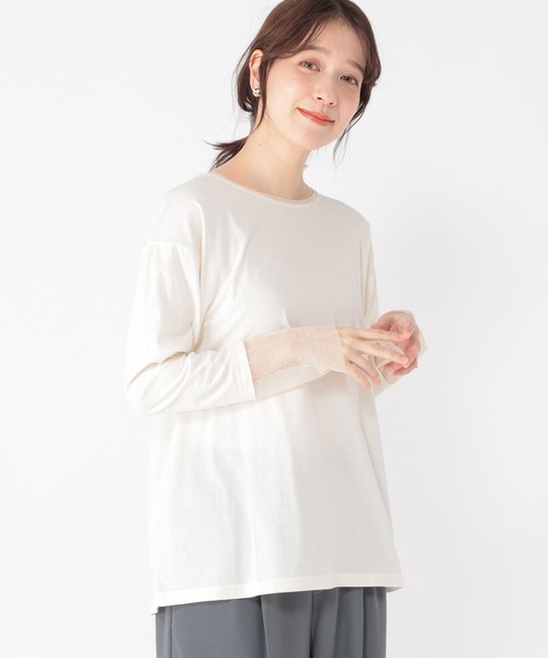 studio CLIP（スタディオクリップ）の「袖シアー切り替えクルーネックプルオーバー（Tシャツ/カットソー・レディース・オフホワイト/ブラック/その他1/その他2/ネイビー/ブラウン/その他3/その他4・MEDIUM/LARGE）」の11枚目の写真