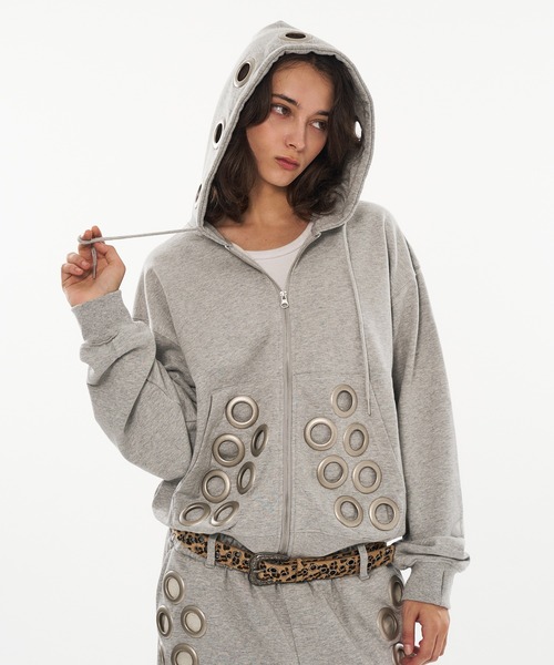 セール】EYELET DESIGN DOUBLE ZIP HOODIE / アイレットデザイン