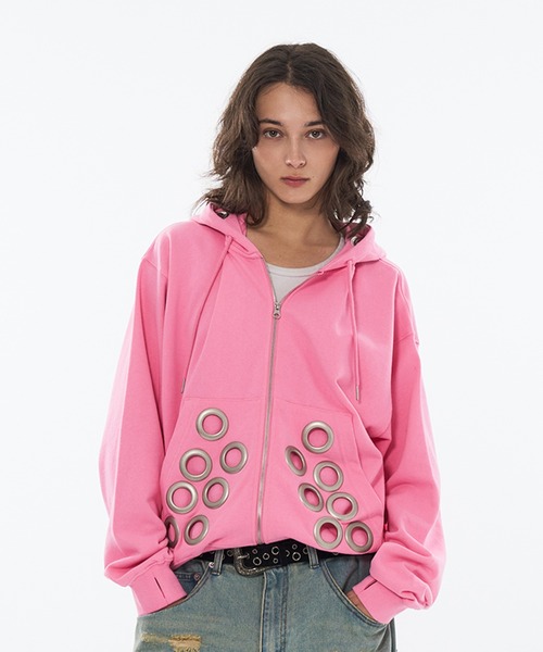 ネイビー フルジップパーカー ピンクロゴ SEQUENZ（シークエンズ）】sqnz washed wappen zip p/k