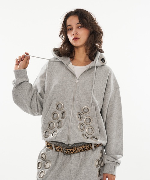 EYELET DESIGN DOUBLE ZIP HOODIE / アイレットデザインダブル