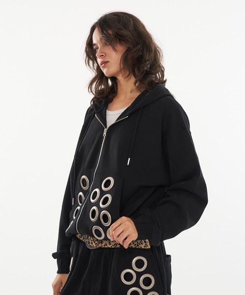 WISH FOR EVER(ウィッシュフォーエバー)の「EYELET DESIGN DOUBLE ZIP HOODIE / アイレットデザインダブルジップフーディ(パーカー・メンズ・ピンク/グレー/ブラック・MEDIUM/LARGE/SMALL)」の20枚目の写真