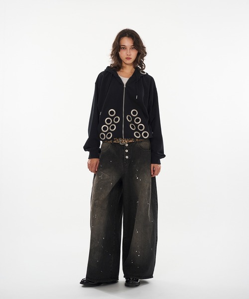 WISH FOR EVER(ウィッシュフォーエバー)の「EYELET DESIGN DOUBLE ZIP HOODIE / アイレットデザインダブルジップフーディ(パーカー・メンズ・ピンク/グレー/ブラック・MEDIUM/LARGE/SMALL)」の11枚目の写真