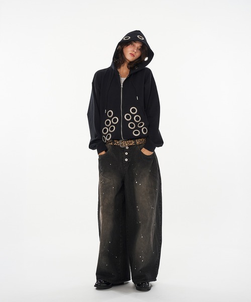 WISH FOR EVER(ウィッシュフォーエバー)の「EYELET DESIGN DOUBLE ZIP HOODIE / アイレットデザインダブルジップフーディ(パーカー・メンズ・ピンク/グレー/ブラック・MEDIUM/LARGE/SMALL)」の13枚目の写真