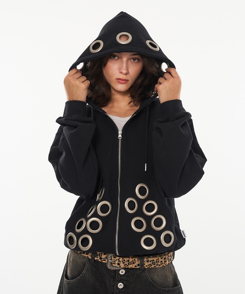 セール】EYELET DESIGN DOUBLE ZIP HOODIE / アイレットデザイン
