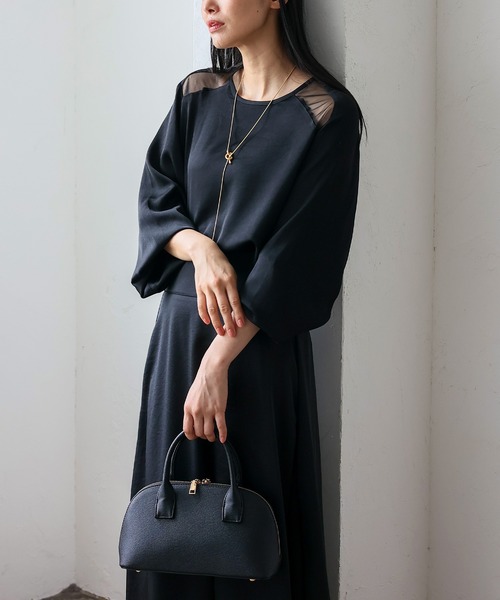 No Rule No Line（ノール－ルノーライン）の「サテン×チュール 異素材切替ブラウス（Tシャツ/カットソー・レディース・ホワイト/ブラック・FREE）」の11枚目の写真