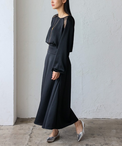 No Rule No Line（ノール－ルノーライン）の「サテン×チュール 異素材切替ブラウス（Tシャツ/カットソー・レディース・ホワイト/ブラック・FREE）」の12枚目の写真