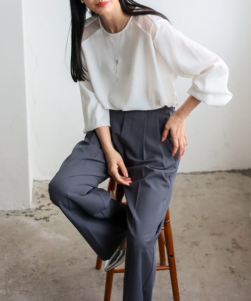 No Rule No Line（ノール－ルノーライン）の「サテン×チュール 異素材切替ブラウス（Tシャツ/カットソー・レディース・ホワイト/ブラック・FREE）」の22枚目の写真