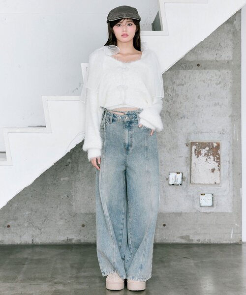 ★極美品　アルベロベロ シャツワンピース　サマーカーディガン　レース　リボン ガーリーファッションのスクエア襟マーメイドワンピース