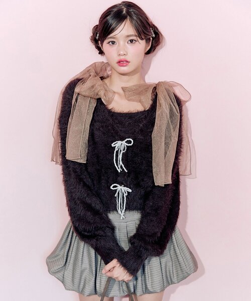 セール】ビーズリボンカーディガン（カーディガン/ボレロ）｜OLIVE des