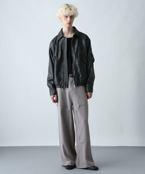 HARE（ハレ）の「ダブルニーワイドパンツ(HARE)（その他パンツ・メンズ・ブラック/ライトグレー・MEDIUM/SMALL）」の7枚目の写真