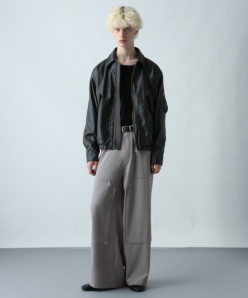 HARE（ハレ）の「ダブルニーワイドパンツ(HARE)（その他パンツ・メンズ・ブラック/ライトグレー・MEDIUM/SMALL）」の8枚目の写真