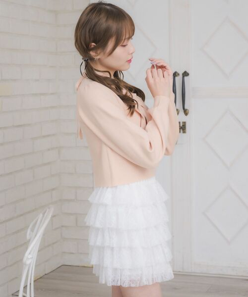M me eme ビジューリボンカラーニットトップス Mimisucre リボンバイ