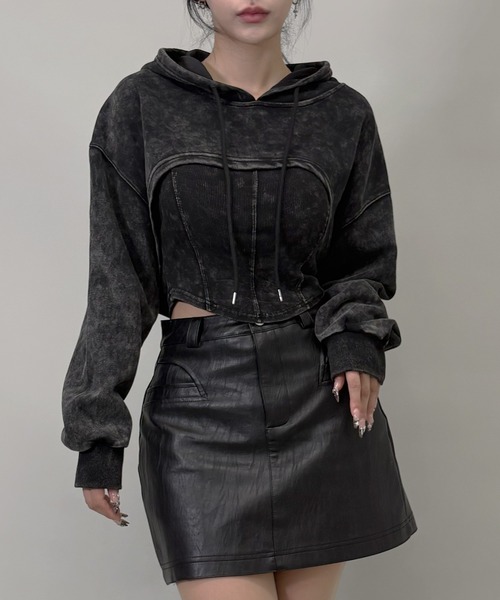 FOLLOWIN（フォロウィン）の「[SET UP]ヴィンテージショートフーディ＆リブキャミセット（パーカー・レディース・チャコールグレー・FREE）」の9枚目の写真