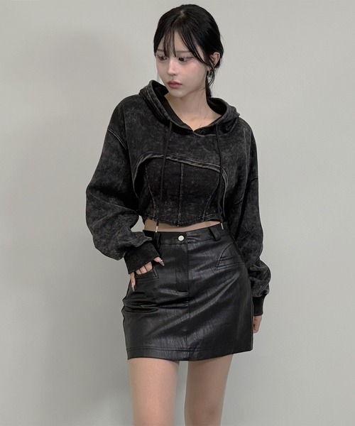 FOLLOWIN（フォロウィン）の「[SET UP]ヴィンテージショートフーディ＆リブキャミセット（パーカー・レディース・チャコールグレー・FREE）」の5枚目の写真