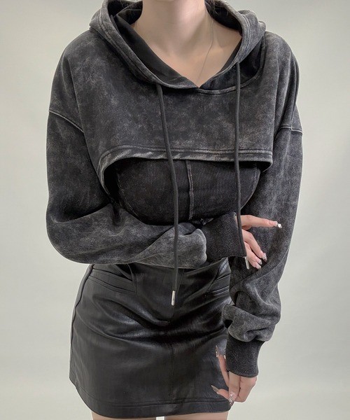 FOLLOWIN（フォロウィン）の「[SET UP]ヴィンテージショートフーディ＆リブキャミセット（パーカー・レディース・チャコールグレー・FREE）」の12枚目の写真