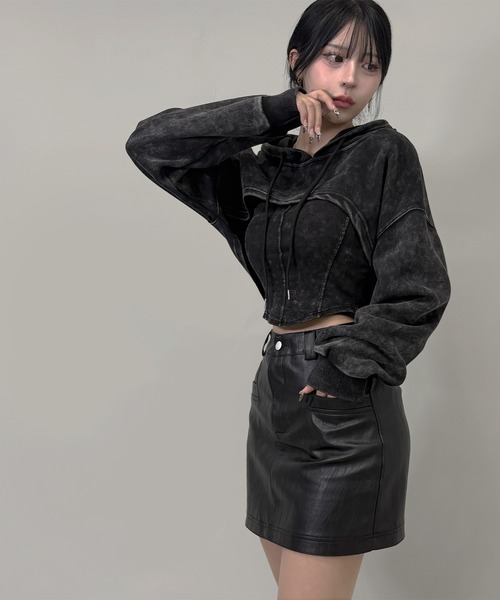 FOLLOWIN（フォロウィン）の「[SET UP]ヴィンテージショートフーディ＆リブキャミセット（パーカー・レディース・チャコールグレー・FREE）」の3枚目の写真