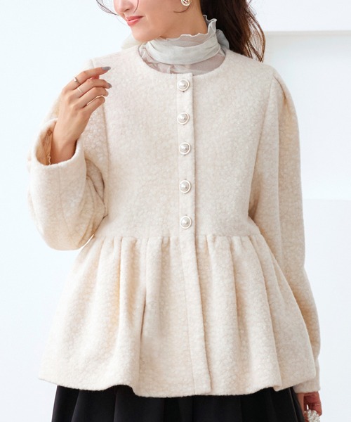 RUIRUE BOUTIQUE(ルイルエブティック)の「テディボア ペプラム パーティー ジャケット | アウター / ボアコート / コート / ショートコート(その他アウター・レディース・サンドベージュ/ナチュラル/グレー・L/M)」の3枚目の写真