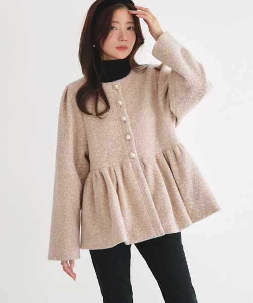RUIRUE BOUTIQUE(ルイルエブティック)の「テディボア ペプラム パーティー ジャケット | アウター / ボアコート / コート / ショートコート(その他アウター・レディース・サンドベージュ/ナチュラル/グレー・L/M)」の7枚目の写真