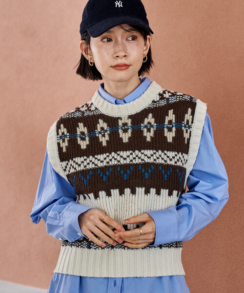FREAK'S STORE（フリークスストア）の「限定展開 ノルディックニットベスト（ベスト・レディース・チャコールグレー/オフホワイト/ネイビー・ﾌﾘ-）」の16枚目の写真