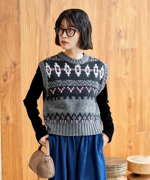 FREAK'S STORE（フリークスストア）の「限定展開 ノルディックニットベスト（ベスト・レディース・チャコールグレー/オフホワイト/ネイビー・ﾌﾘ-）」の7枚目の写真