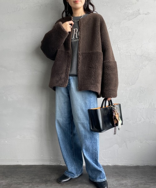 MICA&DEAL（マイカ＆ディール）の「[MICA&DEAL/マイカアンドディール] リバーシブル ボアショートコート（その他アウター・レディース・ブラウン/ベージュ・F）」の9枚目の写真