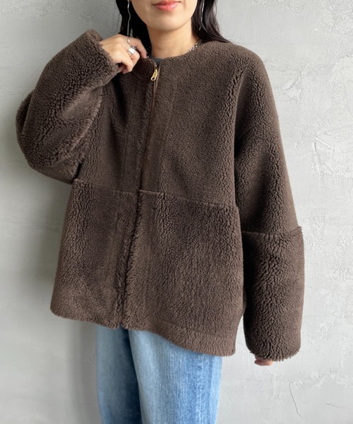 MICA&DEAL（マイカ＆ディール）の「[MICA&DEAL/マイカアンドディール] リバーシブル ボアショートコート（その他アウター・レディース・ブラウン/ベージュ・F）」の12枚目の写真