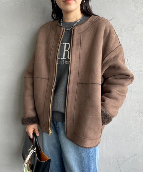 MICA&DEAL（マイカ＆ディール）の「[MICA&DEAL/マイカアンドディール] リバーシブル ボアショートコート（その他アウター・レディース・ブラウン/ベージュ・F）」の14枚目の写真